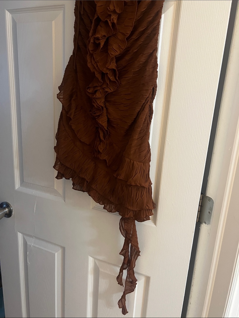 Brown Zara Ruched Ruffle Dress - Picture 6 of 10